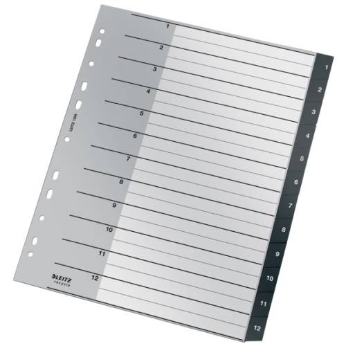 Indice Leitz Pp Recycle Numerico A4+ Pestanyes 1-12 11 Trepants Negre