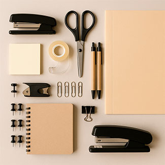 Articles generals d'oficina, com grapadores, tisores, llibretes...
