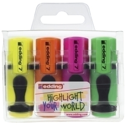Marcador Fluor Edding 7 Mini Estoig De 4 Colors (Groc, Taronja, Rosa I Verd)