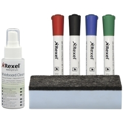 Kit Pissarra Blanca Rexel (4 Marcadors, Esborrador I Spray)