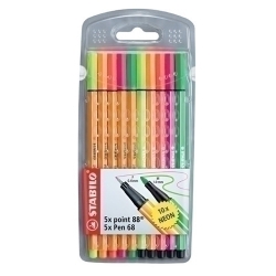 Retolador Fibra Stabilo Point 88/Pen 68 Colors Neon Estoig De 10