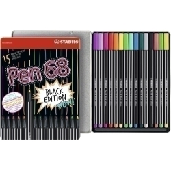 Retolador Fibra Stabilo Pen 68 Black Edition Caixa Metalica De 15