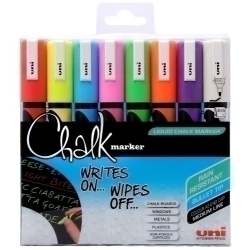 Marcador Guix Liquida Uni-Ball Chalk Marker Pwe-5M 1,8-2,5 Mm Estoig De 8 (Traços I Col.Sortits)