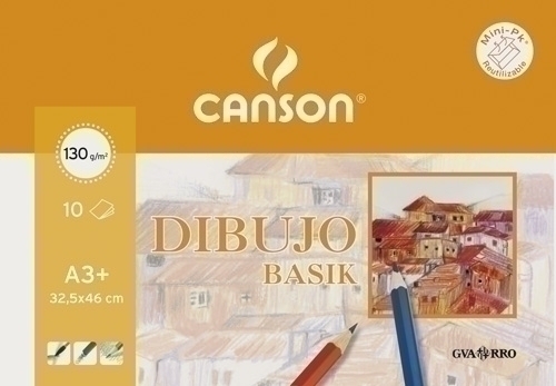 Lamina Guarro-Canson Dibuix Basik 130G Mini-Pack De 10 A3+ Requadre