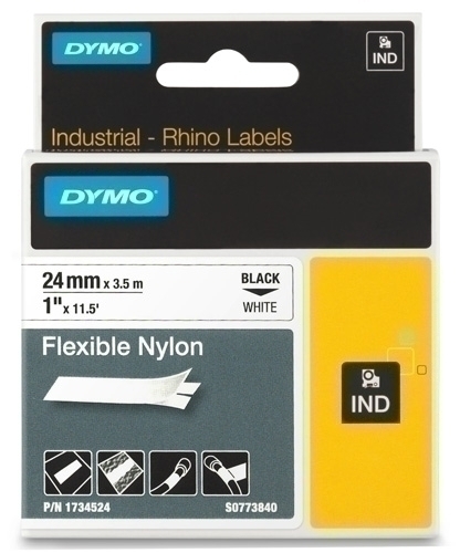 Cinta de rotular Dymo Rhino Id1 Nylon Flex.3,5M 24Mm Negre Sobre Blanc (1734524)