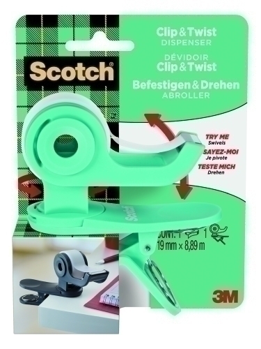 Porta-rotlles Scotch Clip&Twist C19 Verd Aigua + Cinta Scotch Magic