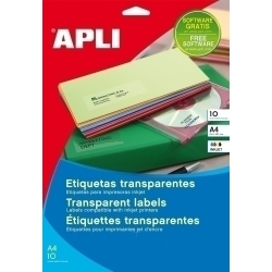 Etiquetes Adh.Impr.Apli A4 Polyester Transp.Brillo Inkjet Blister 10H 63,5X38,1 Mm C.Romos 210 Uds.(