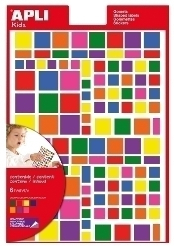 Gomets Apli Bossa Removibles 6H Quadrats Multicolor 7 Col.Surt.
