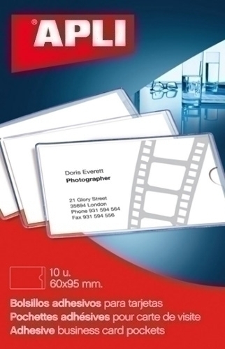 Funda Adhesiva Apli 60X95Mm Butxaca Per a Targetes Paquet De 10