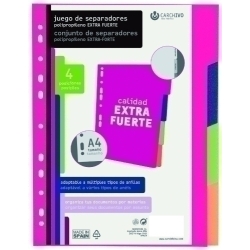 Separadors Fitxer Pp Extra Fort A4 4 Pestanyes 11 Trepants