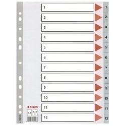 Índex Esselte Pp Numerico A4 Pestanyes 1-12 11 Trepants Gris Amb Ind.Col.