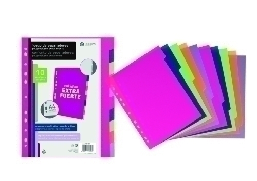 Separadors Fitxer Pp Extra Fort A4 10 Pestanyes 11 Trepants