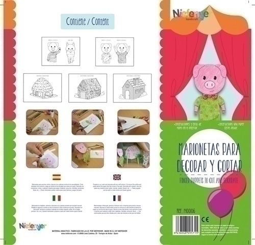 Titella Dit Cartolina 300 Gr. Per Retallar I Decorar Els 3 Porquets Pack De 7