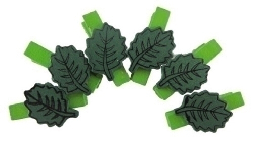 Pinzas Smart Madera Hojas Verdes Pack De 6