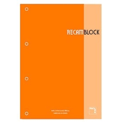 Recanvi Pacsa Xblock Encolat A4 80H 90G 4 Trepants Quadr.5X5 Taronja (1 Color En Ratllat I Banda)
