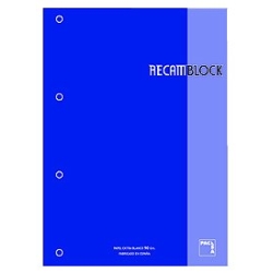 Recanvi Pacsa Xblock Encolat A4 80H 90G 4 Trepants Quadr.5X5 Blau (1 Color En Ratllat I Banda)