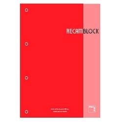 Recanvi Pacsa Xblock Encolat A4 80H 90G 4 Trepants Quadr.5X5 Vermell (1 Color En Ratllat I Banda)