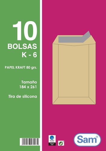 Sobre-Borsa Sam 184X261 Kraft 80G (Silicona) Paquet De 10