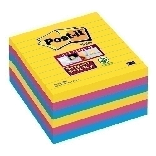 Taco Notas Post-It 675 Super Sticky 101X101 Amarillo Canario Con Lineas Pack De 6