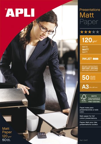 Papel Inkjet Apli Mate A3 120G 50H