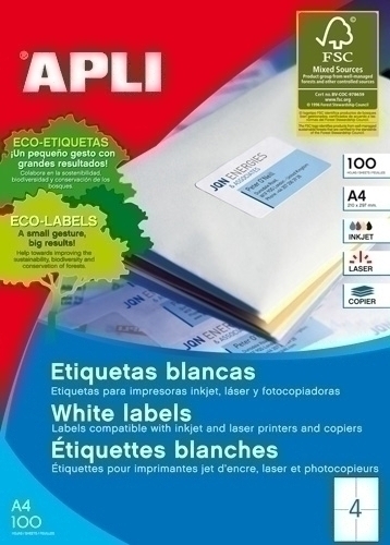 Etiquetes Adh.Impr.Apli A4 Blanca C.Rectes Caixa 100H 105X148 Mm 400 Uts.(01280)