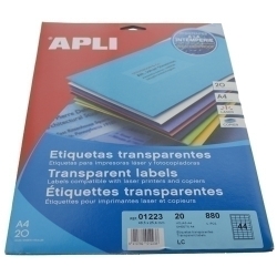 Etiquetes Adh.Impr.Apli A4 Polyester Transluc.Mate Ls-Cp Blister 20H 48,5X25,4 Mm C.Rectes 880 Uts.(
