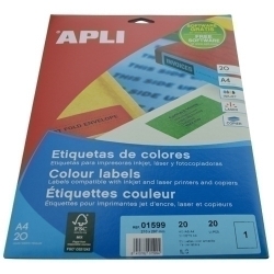 Etiquetes Adh.Impr.Apli A4 Color Groc C.Rectes Blister 20H 210X297 Mm 20 Uts.(01599)