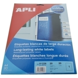 Etiquetes Adh.Impr.Apli A4 Polyester Mate Resistent Intemperie Ls-Cp Blister 20H Blanc 210X297 Mm C.