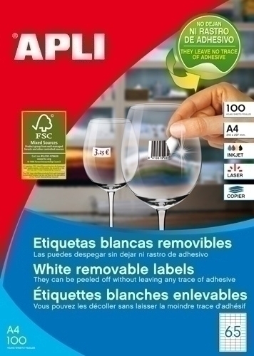 Etiquetes Adh.Impr.Apli A4 Blanca C.Rectes Removible Caixa 100H 38X21,2 Mm 6.500 Uts.(03052)