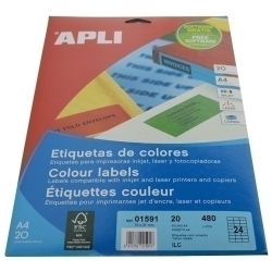 Etiquetes Adh.Impr.Apli A4 Color Groc C.Rectes Blister 20H 70X37 Mm 480 Uts.(01591)