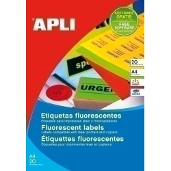 Etiquetes Adh.Impr.Apli A4 Fluor Groc Ls-Cp C.Rectes Blister 20H 210X297 Mm 20 Uts.(02878)