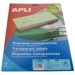 Etiquetes Adh.Impr.Apli A4 Polyester Transp.Brillo Inkjet Blister 10H 70X37 Mm C.Rectes 240 Uts.(100