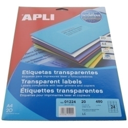 Etiquetes Adh.Impr.Apli A4 Polyester Transluc.Mate Ls-Cp Blister 20H 70X37 Mm C.Rectes 480 Uts.(0122