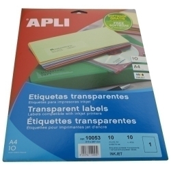 Etiquetes Adh.Impr.Apli A4 Polyester Transp.Brillo Inkjet Blister 10H 210X297 Mm C.Rectes 10 Uts.(10