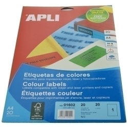 Etiquetes Adh.Impr.Apli A4 Color Verd C.Rectes Blister 20H 210X297 Mm 20 Uts.(01602)