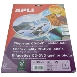 Etiquetes Adh.Impr.Apli A4 Multimed.Cd-Dvd Mega Blister 10H Inkjet Brillantor Ø Ext.117 I Int.18 Mm