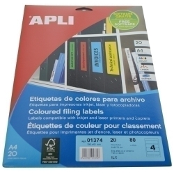 Etiquetes Adh.Impr.Apli A4 Per a Arxiu C.Romos Blister 20H Col.Groc 190X61 Mm 80 Uds.(01374)