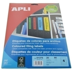Etiquetes Adh.Impr.Apli A4 Per a Arxiu C.Romos Blister 20H Col.Blau 190X61 Mm 80 Uds.(01375)