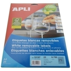 Etiquetes Adh.Impr.Apli A4 Blanca C.Romos Removible Blister 25H 17,8X10 Mm 6.750 Uts.(10197)