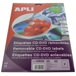 Etiquetes Adh.Impr.Apli A4 Multimed.Cd-Dvd Mega Blister 25H Removible Mate Ø Ext.117 I Int.18 Mm 50