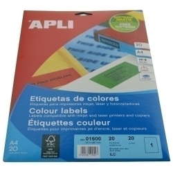 Etiquetes Adh.Impr.Apli A4 Color Blau C.Rectes Blister 20H 210X297 Mm 20 Uts.(01600)