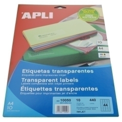 Etiquetes Adh.Impr.Apli A4 Polyester Transp.Brillo Inkjet Blister 10H 48,5X25,4 Mm C.Romos 440 Uds.(