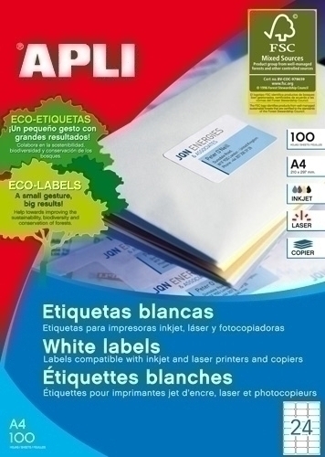 Etiquetes Adh.Impr.Apli A4 Blanca C.Romos Caixa 100H 64X33,9 Mm 2.400 Uts.(02409)