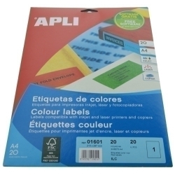 Etiquetes Adh.Impr.Apli A4 Color Vermell C.Rectes Blister 20H 210X297 Mm 20 Uts.(01601)