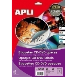 Etiquetes Adh.Impr.Apli A4 Multimed.Cd-Dvd Mega Blister 25H Dors Opac Ø Ext.117 I Int.18 Mm 50 Uts.(