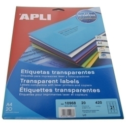 Etiquetes Adh.Impr.Apli A4 Polyester Transluc.Mate Ls-Cp Blister 20H 63,5X38,1 Mm C.Romos 420 Uts.(1