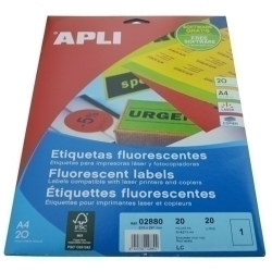 Etiquetes Adh.Impr.Apli A4 Fluor Vermell Ls-Cp C.Rectes Blister 20H 210X297 Mm 20 Uts.(02880)