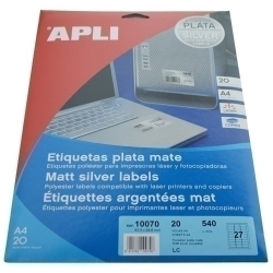 Etiquetes Adh.Impr.Apli A4 Polyester Mate Resistent Intemperie Ls-Cp Blister 20H Plata 63,5X29,6 Mm