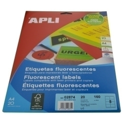Etiquetes Adh.Impr.Apli A4 Fluor Groc Ls-Cp C.Romos Blister 20H 99,1X67,7 Mm 160 Uts.(02874)