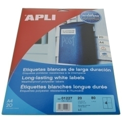 Etiquetes Adh.Impr.Apli A4 Polyester Mate Resistent Intemperie Ls-Cp Blister 20H Blanc 105X148 Mm C.